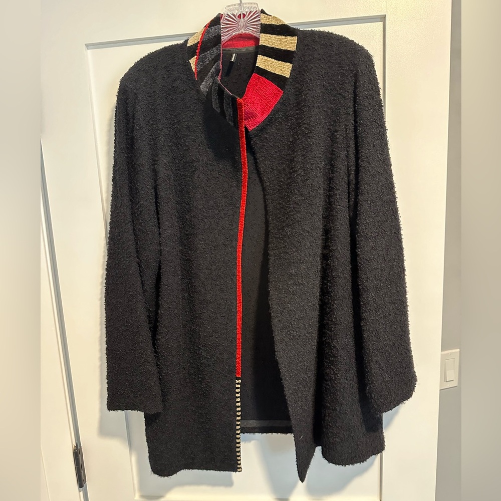 Mina Norton Vintage Womens Sweater Size Largr Multicolor Chenille Open Cardigan